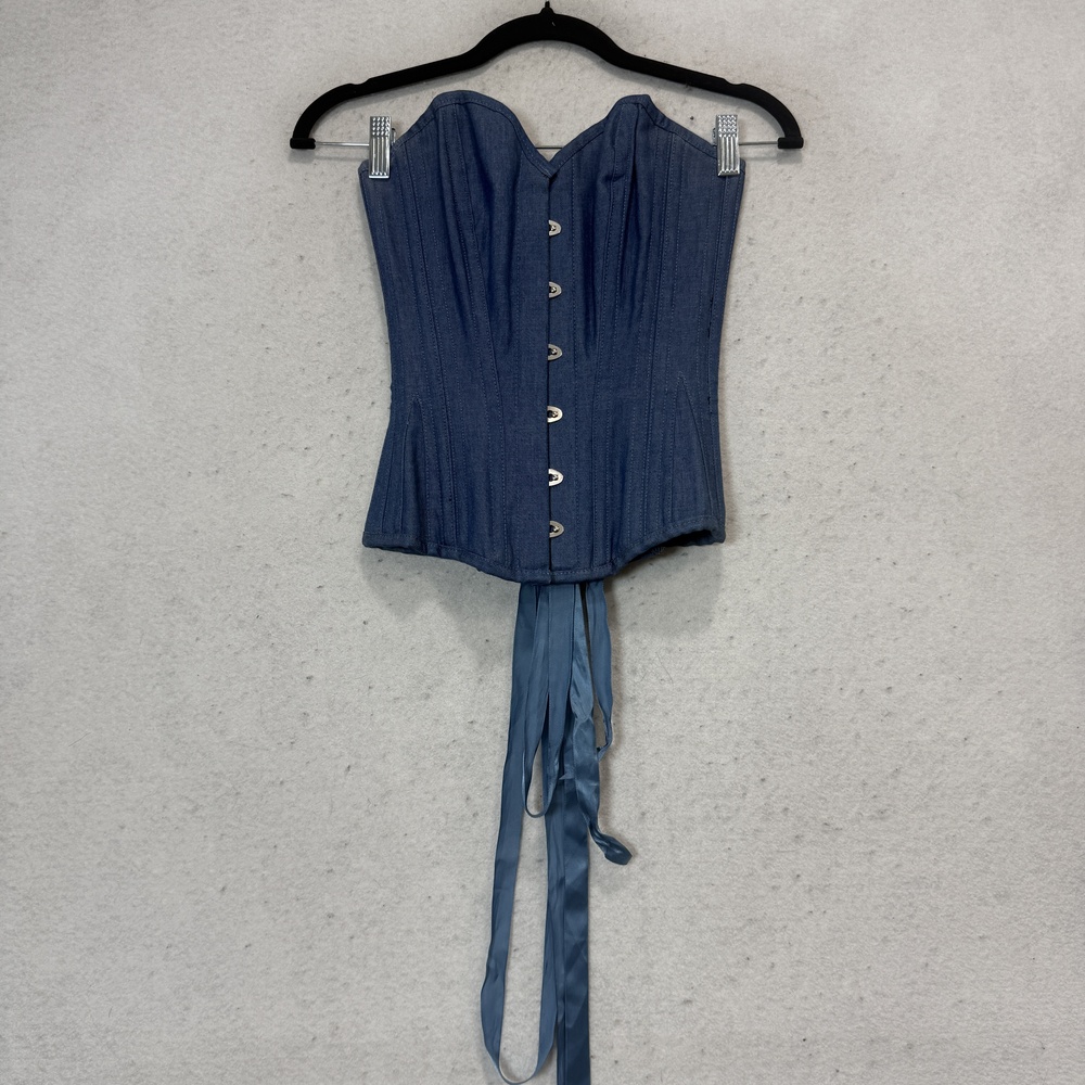 Corset Story Corset Womens 22 Blue Denim Overbust Boned Lace Up Bustier Top